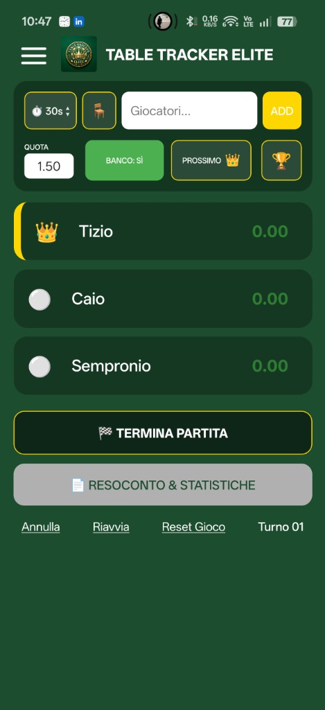Schermata Reale Table Tracker Elite